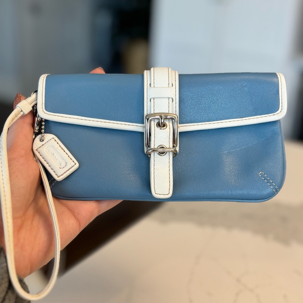 Coach Blue and White Leather Wristlet Mini Bag - Picture 2 of 5